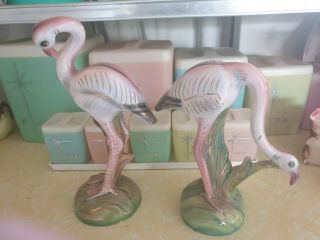 Stunning Vintage Flamingo Figurines Japan lefton Enesco retro tropical tiki 2