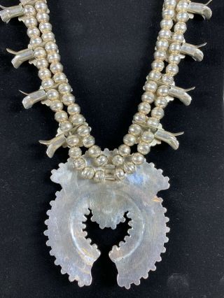 Vintage Squash Blossom Silver Native American Navajo Turquoise Necklace 125 Gram 3