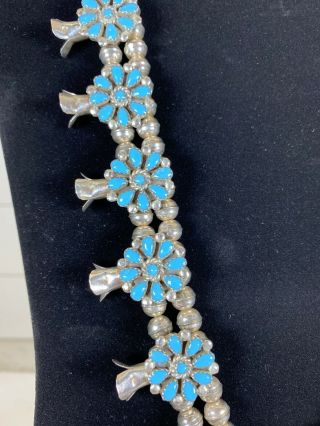 Vintage Squash Blossom Silver Native American Navajo Turquoise Necklace 125 Gram 5