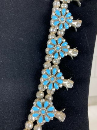 Vintage Squash Blossom Silver Native American Navajo Turquoise Necklace 125 Gram 6