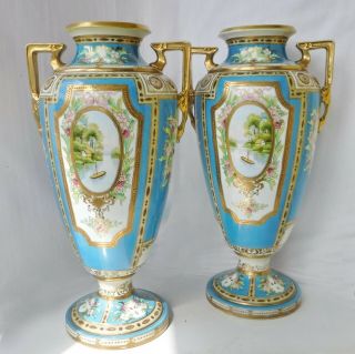 Huge Gilded Antique Noritake Vases 42cms 16.  50 Inches