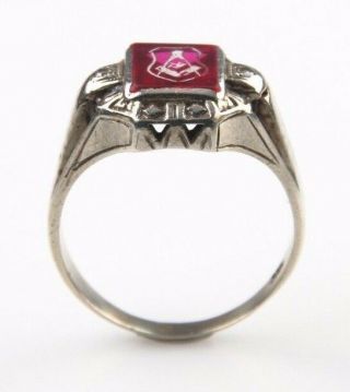 Vintage 10k White Gold Ruby & Diamonds 3rd Degree Master Mason Ring (Size 10.  25) 2