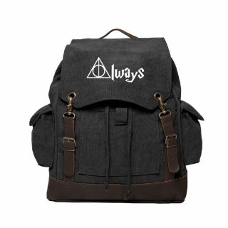 Always Harry Potter Decal Vintage Canvas Rucksack Backpack With Leather Straps