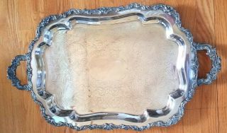 Vintage Large 30 X 18 Inch Community Ornate Silver Plated Tray,  Handles,  Footed