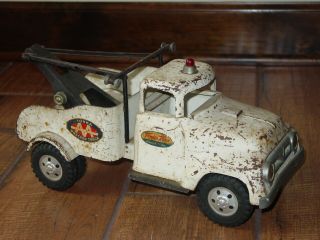 1950s Tonka Toys White Aa Wrecker Tow Truck Pressed Steel Mound Minn Vintage