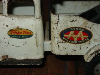 1950s TONKA TOYS White AA WRECKER Tow TRUCK Pressed Steel Mound Minn Vintage 4