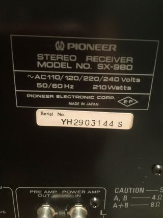 Pioneer SX - 980 Vintage Receiver All 