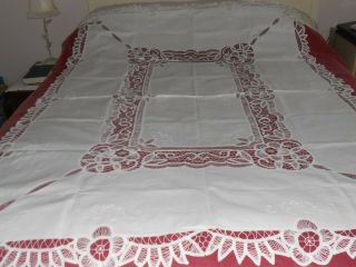 Vintage? Stunning White Cotton Tablecloth&6 Napkins Hand Embroidery&lace