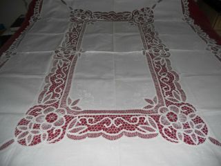 Vintage? STUNNING white cotton TABLECLOTH&6 NAPKINS hand embroidery&lace 2