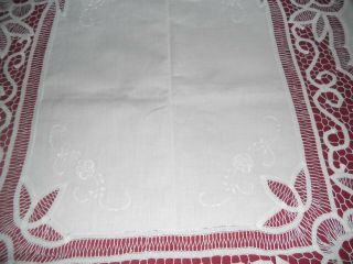 Vintage? STUNNING white cotton TABLECLOTH&6 NAPKINS hand embroidery&lace 4