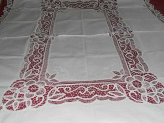 Vintage? STUNNING white cotton TABLECLOTH&6 NAPKINS hand embroidery&lace 6