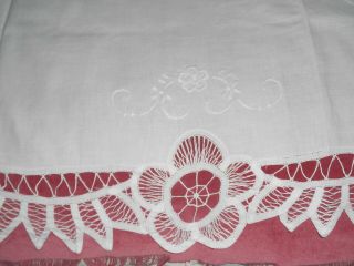Vintage? STUNNING white cotton TABLECLOTH&6 NAPKINS hand embroidery&lace 7