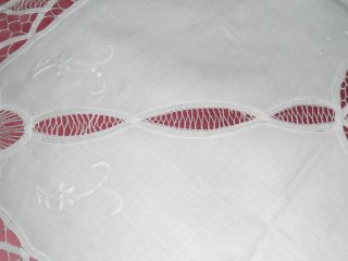 Vintage? STUNNING white cotton TABLECLOTH&6 NAPKINS hand embroidery&lace 8