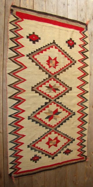 Antique Navajo Rug Native American Weaving Blanket With Step Diamonds And Stars