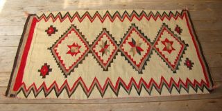 Antique Navajo Rug Native American Weaving Blanket with Step Diamonds and Stars 2