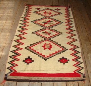 Antique Navajo Rug Native American Weaving Blanket with Step Diamonds and Stars 3