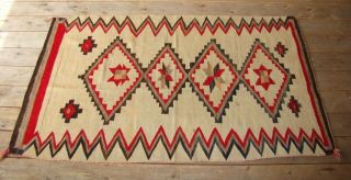Antique Navajo Rug Native American Weaving Blanket with Step Diamonds and Stars 8
