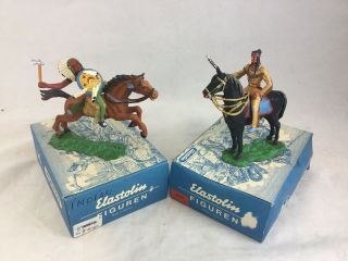 Vintage Elastolin Wild West Indian Warriors Horseback 70mm