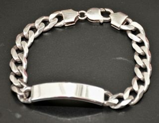 Vintage 925 Sterling Solid Silver 9.  00 " Gents Curb Link I.  D Bracelet