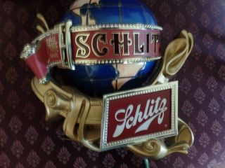 Vintage Schlitz 3d Motion Globe / Light Up Back Bar Beer Sign