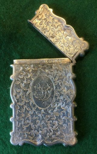 1889 Antique Victorian Solid Silver Hinged Ornate Card Case George Unite B 