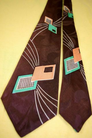 Vtg 1940s Superba Silk Art Deco Shapes Art Necktie Swing Jazz 51.  25 " X 4.  25 "