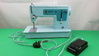 27 Vintage Singer Model 347 Sewing Machine Turquoise Blue 1960 