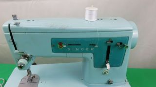27 Vintage Singer Model 347 Sewing Machine Turquoise Blue 1960 ' s 2