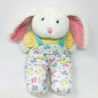 Eden Plush Bunny Rabbit White Pastel Overalls Pj Rattle Baby Toy Vintage Easter