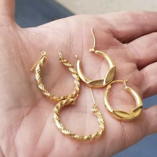 Vintage 2 Pairs 14k 585 Gold Peirced Hoop Earrings 4.  02 Grams