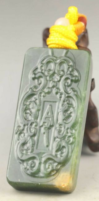 Chinese Old Natural Hetian Green Jade Hand - Carved Dragon Statue Pendant 2.  7 Inch