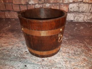 Antique Vintage Old Oak Wooden Brass Banded Ice Champagne Bucket Planter Pot