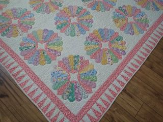 Gorgeous THE BEST PRINTS EVER FOUND Vintage 30s Pink Dresden Plate QUILT 4