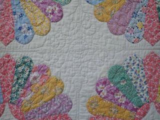 Gorgeous THE BEST PRINTS EVER FOUND Vintage 30s Pink Dresden Plate QUILT 7