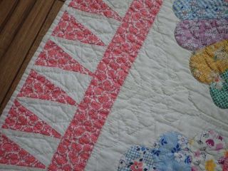 Gorgeous THE BEST PRINTS EVER FOUND Vintage 30s Pink Dresden Plate QUILT 9