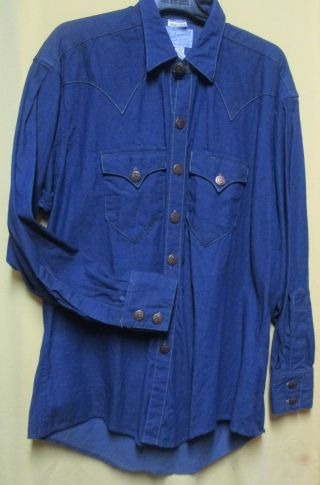 Vtg 1950s Western Copper Indian Head Buttons Demin Western Shirt