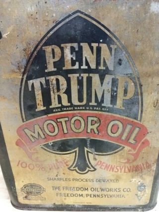 Rare Vintage Penn Trump Motor Oil Can,  2 Gallon,  Dated 1936 6