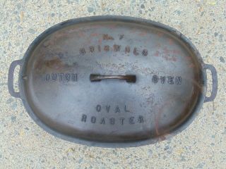Vintage Griswold No.  7 Cast Iron Dutch Oven Oval Roaster W Trivet