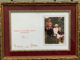 Rare Signed Christmas Card Princess Diana With Prince Charles William & Harry