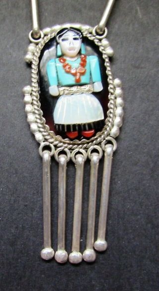 Vtg AUGUSTINE & ROSALIE PINTO (d) Zuni Sterling Mosaic Inlay Necklace & Earrings 2