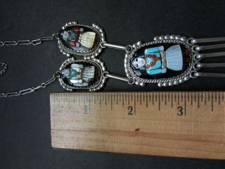 Vtg AUGUSTINE & ROSALIE PINTO (d) Zuni Sterling Mosaic Inlay Necklace & Earrings 5
