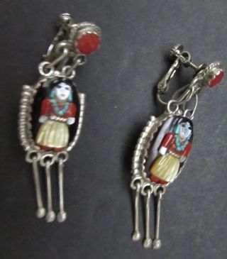 Vtg AUGUSTINE & ROSALIE PINTO (d) Zuni Sterling Mosaic Inlay Necklace & Earrings 9