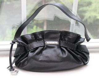Vintage Brighton Black Leather Bows On Side Satchel Handbag Shoulder Bag Euc