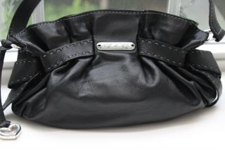 Vintage BRIGHTON Black Leather Bows On Side Satchel Handbag Shoulder Bag EUC 2