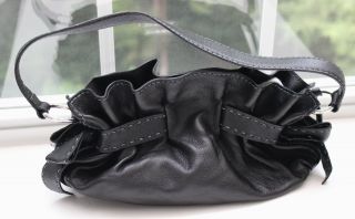 Vintage BRIGHTON Black Leather Bows On Side Satchel Handbag Shoulder Bag EUC 4