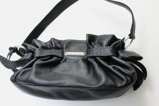 Vintage BRIGHTON Black Leather Bows On Side Satchel Handbag Shoulder Bag EUC 8
