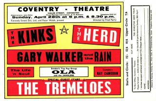 The Kinks The Herd 1968 Vintage Concert Flyer.  Coventry Theatre.  Near.