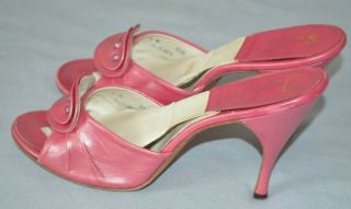 Vintage 50s Pink Open Toe Slingback Springolator Stiletto High Heel Shoes 8 N