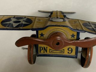 Vintage Rare 1920 ' S Chein ? Strauss? Wind up tin Litho Toy Plane Rare 3