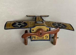 Vintage Rare 1920 ' S Chein ? Strauss? Wind up tin Litho Toy Plane Rare 8